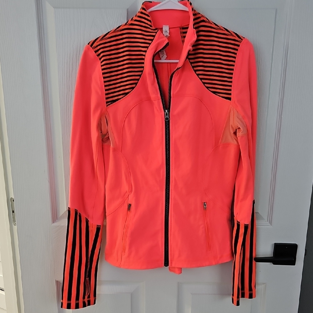 Lululemon Forme Jacket Luon Flare Orange Black Stripe Size 8